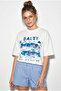 Women's White Salty Printed 100% Cotton Crew Neck Oversize Basic T-Shirt Öt261015 60286254 - 4