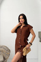 Women's Brown Side Belted Lined Sleeveless Summer Midi Dress - 2