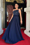 Top Beaded Fabric Bottom Jersey Design Dress - Dark Blue - 2