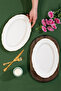 4445 Set of 2 Porcelain Gold Mesh Boat Plates - Oval Breakfast Serving Set 30cm - 3