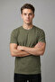 Men's Khaki Green Crew Neck Short Sleeve Basic Comfort T-Shirt - 2