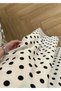 Women's Ecru Polka Dot Tok Fabric Midi Length Flared Skirt - High Waist Stylish and Elegant Design 6012 - 3