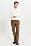 Men's Ecru Standard Fit Regular Cut Shirt Collar Jacquard Knitwear Cardigan - 2