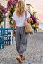 Alaçatı Linen Gray Elastic Waist Buttoned Mesh Linen Shalwar Trousers - 2