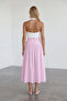 Women's Pink Tie-Waist Zippered Lined Midi Poplin Skirt Alc-X15519 - 5