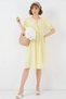 Women's Round Neck Gathered Waist Short Sleeve Viscose Yellow Dress - 5