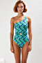 Women's Swimsuit One Shoulder Covered Regular Fit Molded with Accessories Without Underwire Knitted Raschel Fabric Piece Stylish - 4