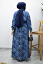 Crew Neck Shawl Patterned Dress Tsd260208 Navy Blue - 6