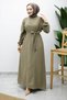 Beli Belted Crew Neck Dress Tsd260212 Khaki - 4