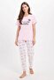 Women's regular fit classic cut 100% cotton crew neck short sleeve printed pink pajama set - 5