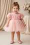 Baby Girl Birthday Party Wedding Dress Short Sleeve Rose Bow Tulle Tutu Lined - 4