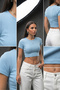 Women's Crew Neck 95% Cotton Short Sleeve Lycra Super Crop Top - 2