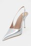 Gloria Silver Patent Leather Belt Detail Pointed Toe Women's Heeled Shoes - 6