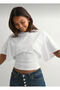 White Batwing Sleeve Viscose Blouse with Fitted Waist