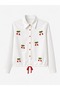Women's White Embroidered & Gathered Detailed Cherry Appliqué Regular Fit Design Woven Linen Shirt