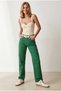 Women's Grass Green High Waist Wide Leg Gabardine Trousers Pnt-19000411 - 3