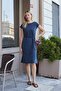 Women's Modal Silky Boat Neck Off-Shoulder Knit Belted Side Slit Dress-Navy Blue - 5