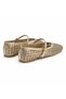 Women's Gold Hand Knitted Buckle Strap Straw Look Mesh Detailed Summer Casual Flat Sole Ballerinas - 3