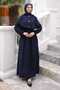Navy Blue Cape Dress with Elastic Sleeves - 2
