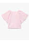 Short Sleeve V-Neck Linen and Viscose Blend Tie-Up Blouse - 5