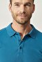 Non-Curling Pique Polo Collar Men's Aviator Blue T-Shirt - 4