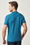 Non-Curling Pique Polo Collar Men's Aviator Blue T-Shirt - 6
