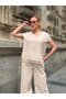Women's Cream Tassel Detailed Comfortable Cut Linen Bottom Top Set Hzl26S-Vl14181 - 5