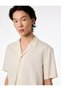 Regular Fit Turn-Down Collar Viscose Linen Blend Short Sleeve Shirt