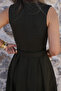 Khaki Halter Neck Belted Flared Dress - 6