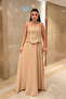 Beading on the Top and Chiffon Fabric on the Bottom Strapless Dress - Gold