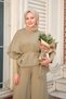 Women's Waist-Tied Lined Tulle Dress Khaki Green - 3