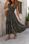 Women's Maxi Length Patterned Summer Jersey Dress with Elastic Detail at the Waist - 4