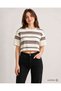 Ecru Standard Fit Regular Cut Crew Neck Short Sleeve Striped Women's T-Shirt Blouse