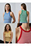 Women's Blue White Striped Premium Camisole Slim Fit Crew Neck Athlete Top - 8