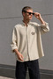 Men's Oversize Breathable 100% Cotton Embroidered Beige Muslin Shirt Ls-13047 - 2
