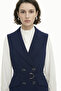 Double-Breasted Collar Belt Detailed Navy Blue Suit 1669 - 2