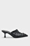 Women's Pointed Toe Lace Detailed Short Heeled Slippers Zerris Black - 2