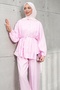 Pink Ribbed Detailed Tunic and Pants Set - 2