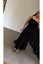 Linen Dress with Different Strap Buckle Detail Black - 2