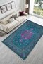 Petrol Blue Retro Vintage Chenille Carpet Rug Floor Mat Non-Slip Washable Living Room Kitchen Hallway - 2