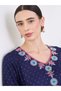 Navy Blue Floral Embroidered A-Line Jalabiya - 3