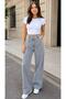 Women's Denim Palazzo Trousers with Pleated Front and Elastic Back
