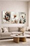 White Amber Touch Smoke Backgrounded 3-Piece Glass Painting Set with White Metal Frame for Home and Office - 3