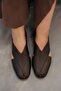 Forbi women's genuine leather caged ballet flats - brown - 2
