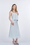 Women's Summer Blue Lavelle Striped Tulle Detail Strap Blouse Undershirt and Elastic Waist Skirt Set Stylish Daily Casual Two-Piece 1324 - 2