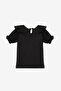 Black Short Sleeve Organza Collared Girl's T-Shirt - 3