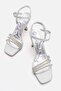 Women's 3-Stone Ribbed Heel Painted Heeled Sandals Silver Glitter - 5