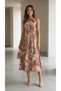 Women's Sleeveless Halter Neck Elastic Waist Digital Print Single Jersey Long Dress - 7