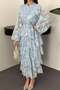 Women's Embroidered Jacquard Fabric Layered Flounce Belted Midi Dress - 5
