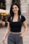 Women's Lace Collar Lycra Short Sleeve Blouse - 3